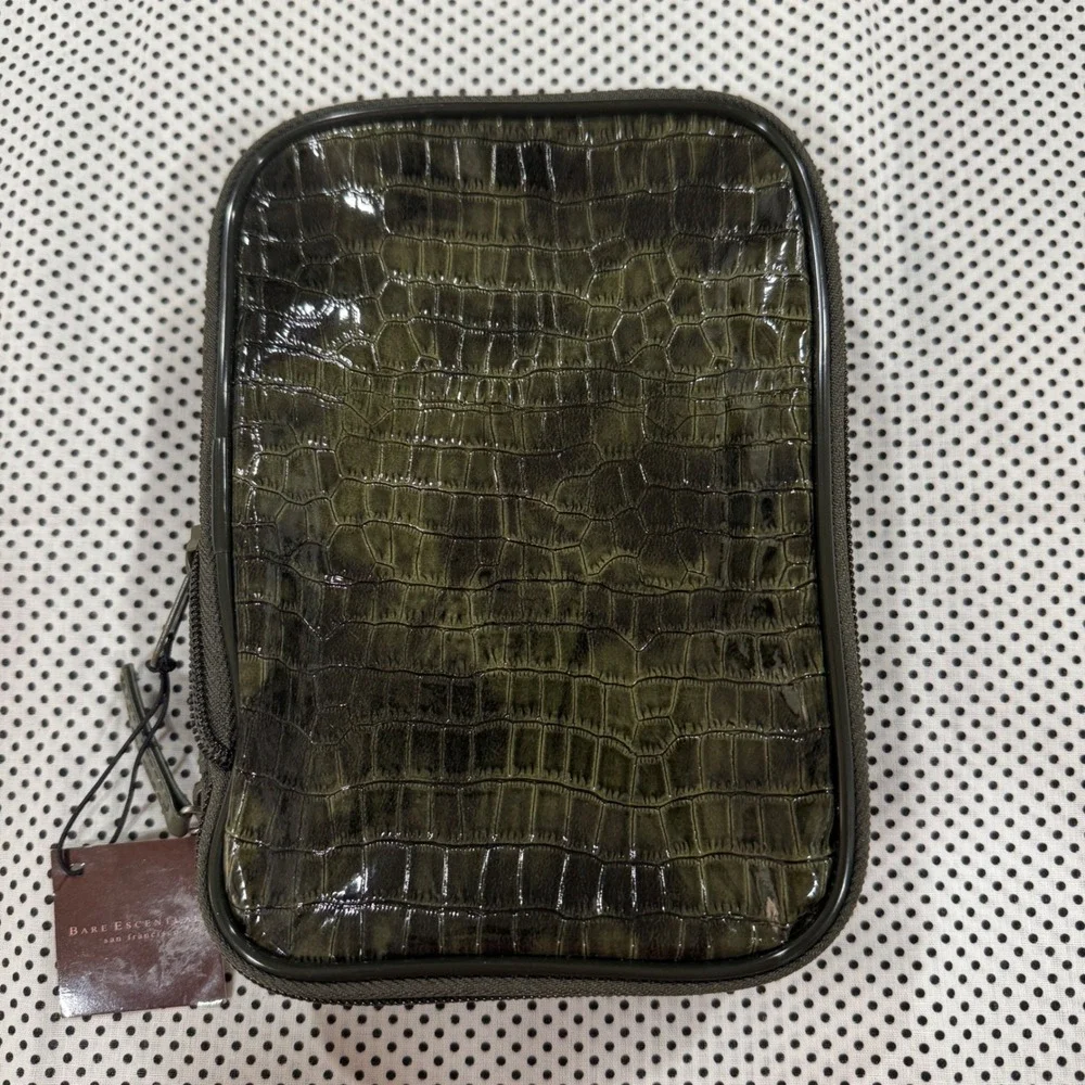 Bare Escentuals Wild Jungle Bag Olive Green Faux Croc Makeup Organizer Vintage